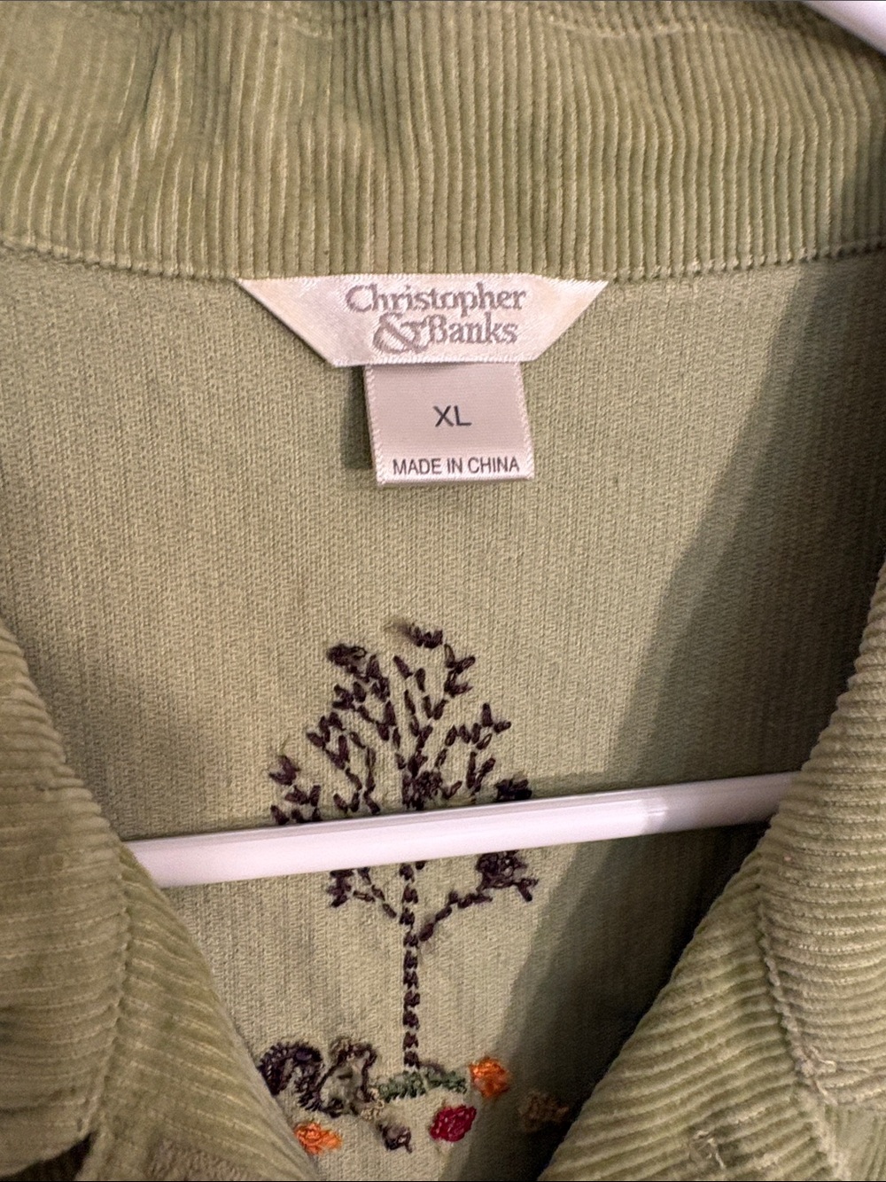 Christopher and banks Corduroy Embroidered Green Sleeveless vest - Picture 6 of 9